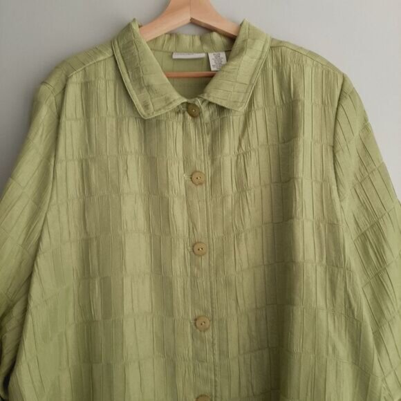 CARROLL REED Textured Crinkled Stitched Button Down Blazer Jacket Green Sz 22 W - Picture 3 of 12
